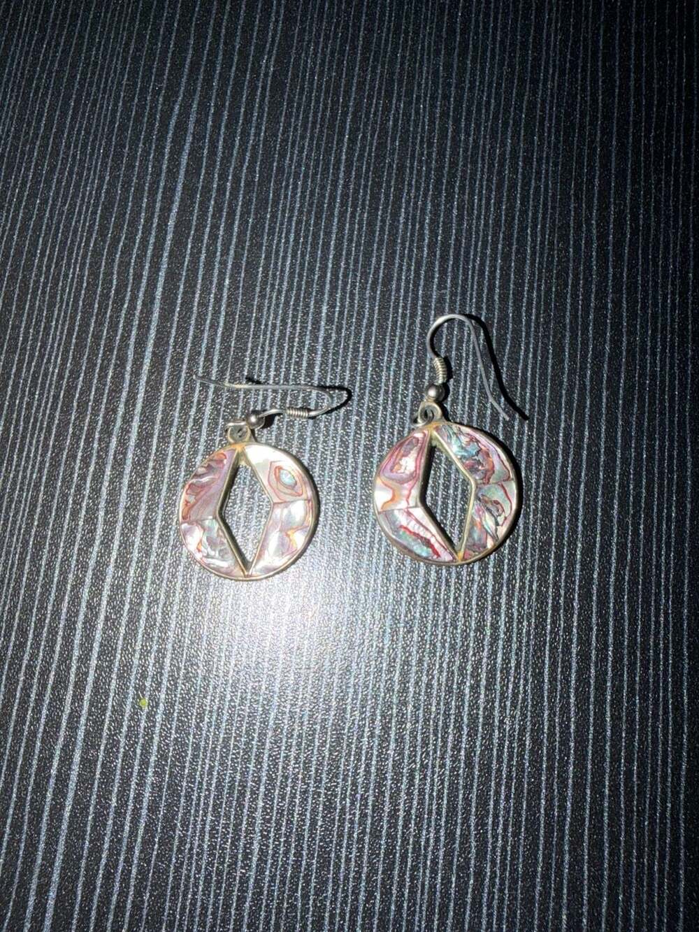 Alpaca Mexico Vintage Abalone Inlay Open Diamond Circle Drop Earrings
